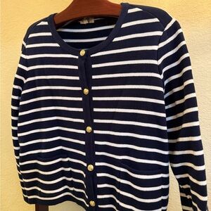 Crown & Ivy Navy and White Striped Cardigan